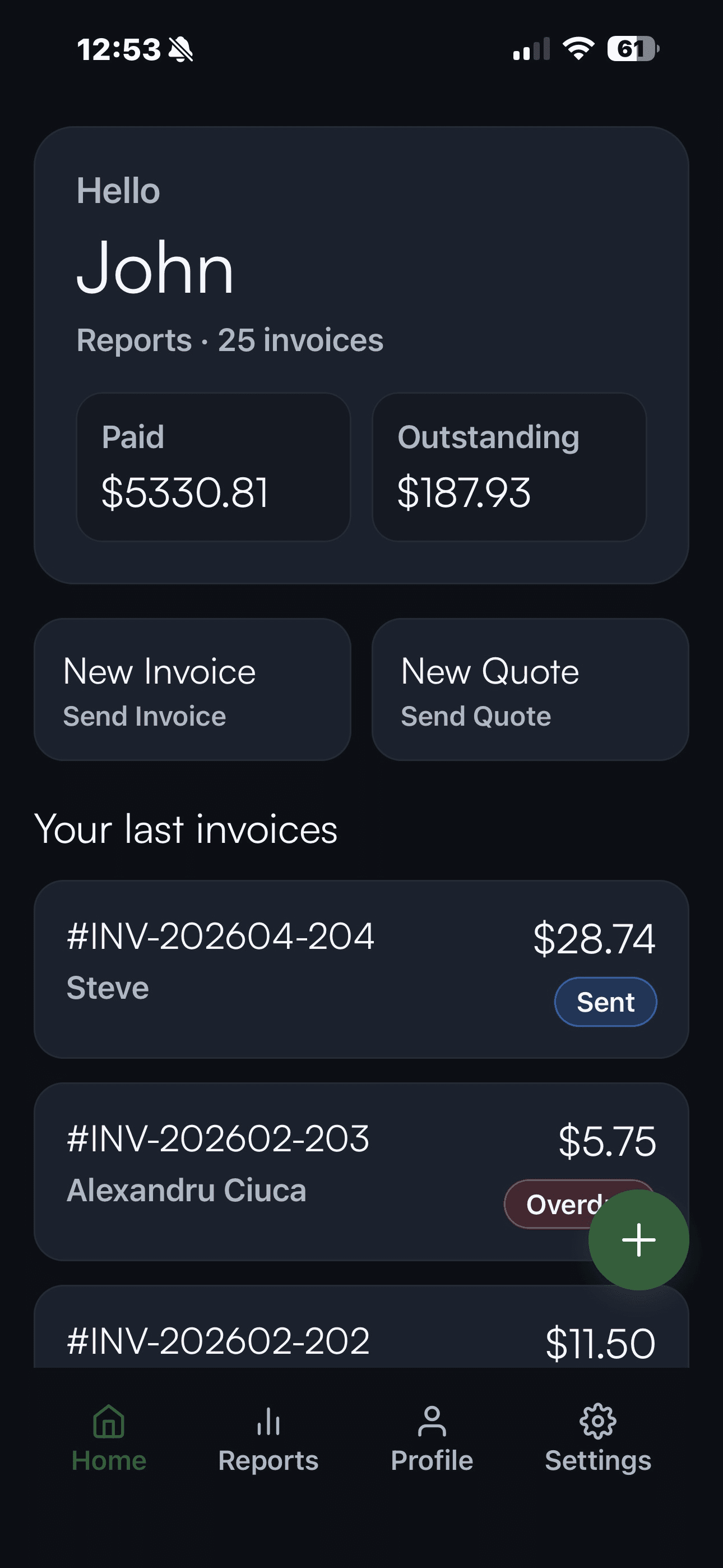 Invoice list on mobile
